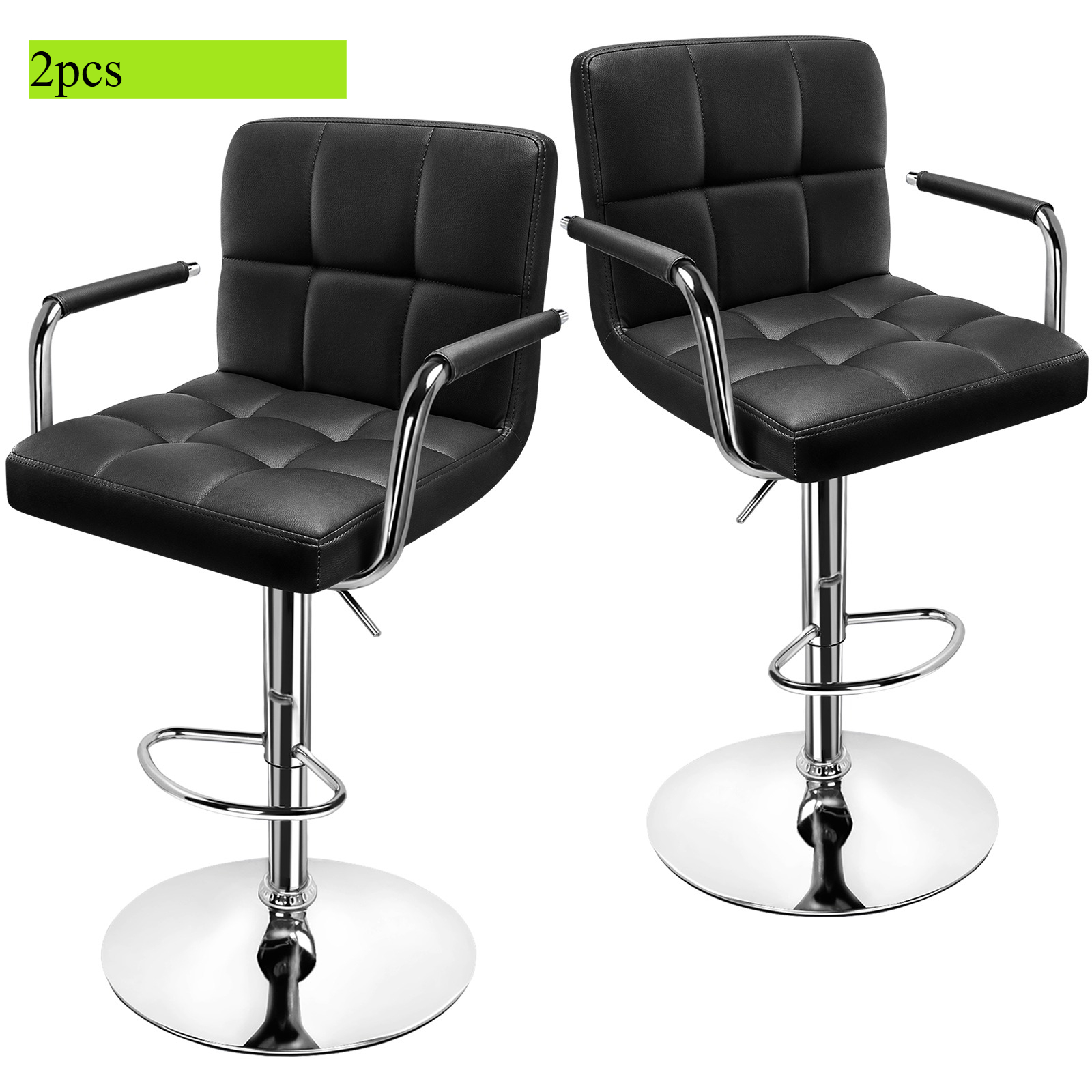 Lingsen Bar Stool 2-piece Set, Height-adjustable Leather Bar Chair With Pu Upholstery, Stool With Armrests, Backrest, And Footrest (black, 2)
