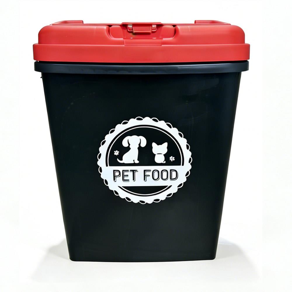 40L Pet Food Storage Container Airtight with Flip Top Lock – Holds 15kg Dry Food, Plastic Food Dispenser Bin with Scoop for Dog Cat Bird Fish Food Black/Grey