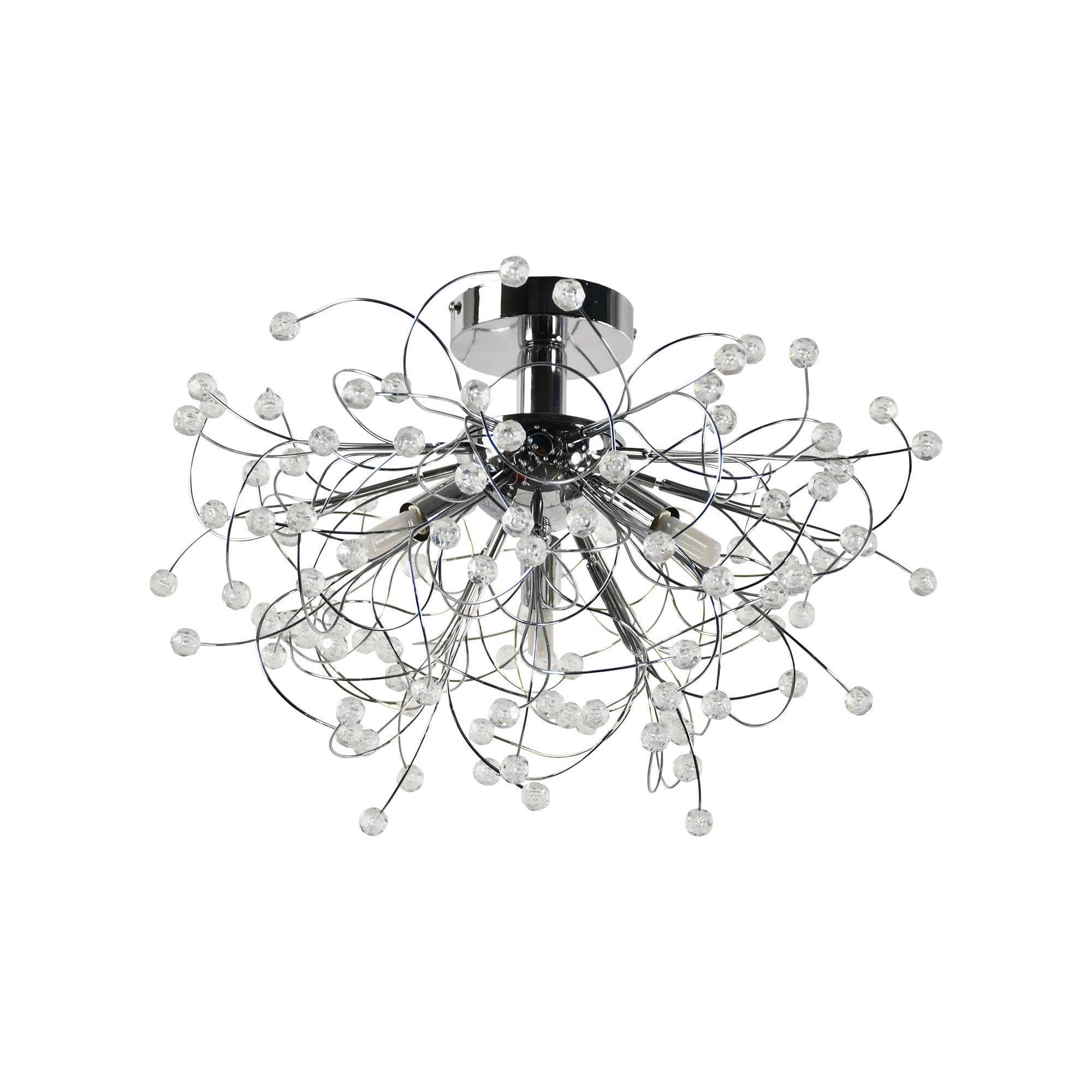 First Choice Lighting Burst Chrome with Beaded Jewels Ceiling Light in Silver