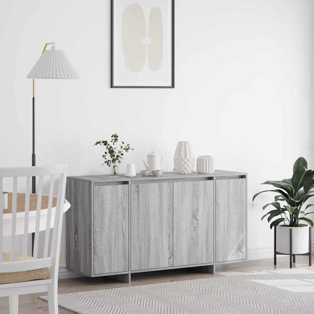 Image of Modern Gray Sideboard For Dining Room Storage Buffet | Durable Wood Material With And 2 Shelves | Stylish Furniture With Elegant Cabinet Design | Cool Solutions