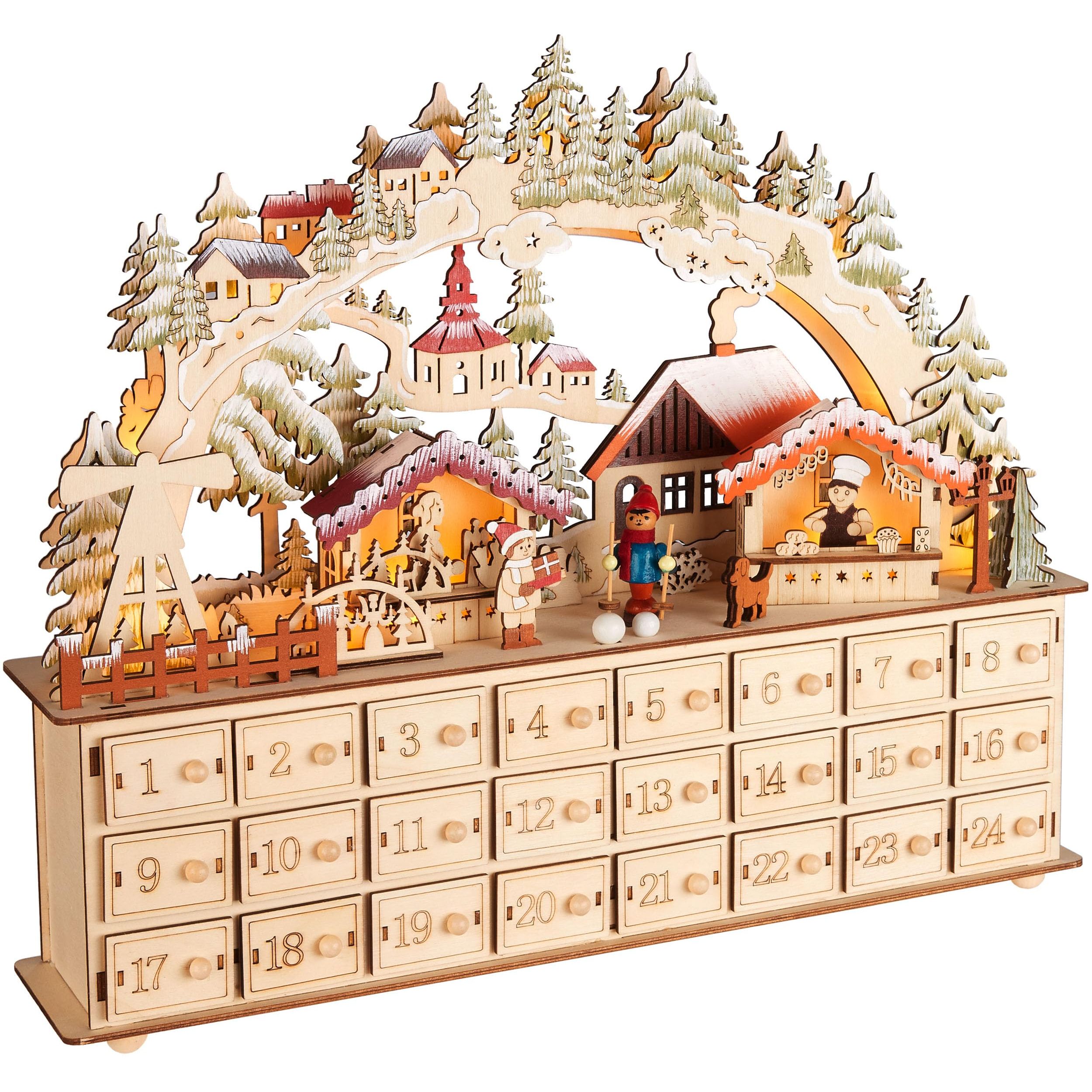 Brubaker Advent Calendar To Fill - Christmas Village 2026 - Wooden Christmas Calendar With Led Lighting - Village With Children, Bakery, Dog, And Forest - 40 Cm Calendar With Arch - Illuminated