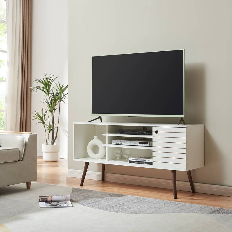 TV Vare Laag Bureau 130 X 40 Cm met 1 Deur en 4 Open Compartimenten Wit
