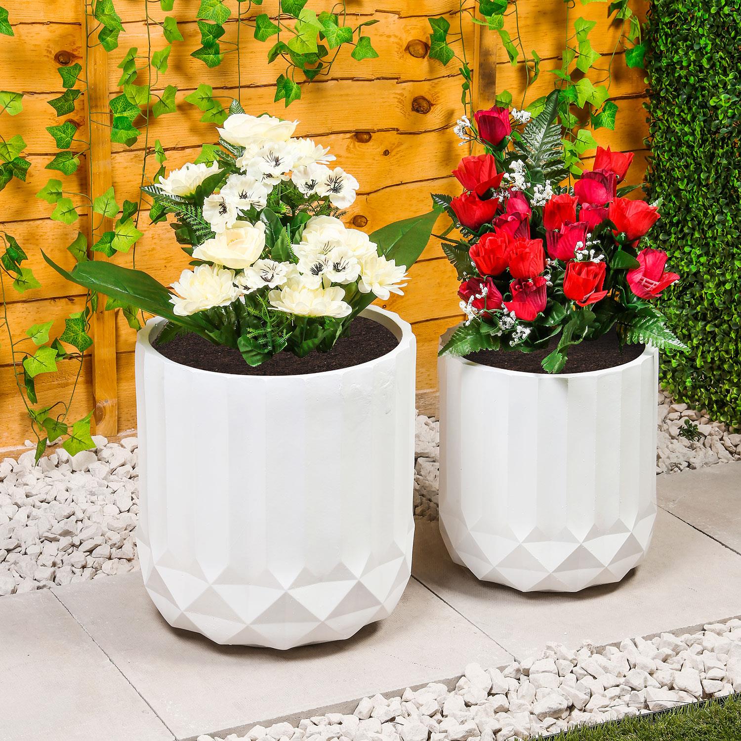 TEMU Taylor & Brown Set Of 2 White Diamond Plant Pots, 31/26cm Modern Indoor/outdoor Planters With & Drainage