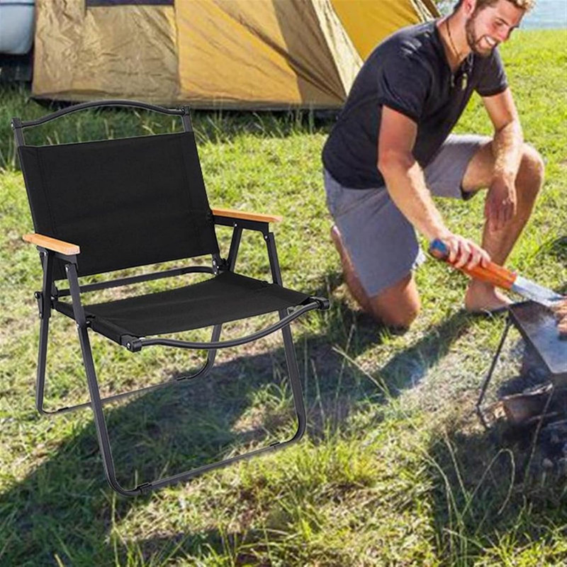 Black Outdoor Camping Folding Chair, Lightweight and Portable
