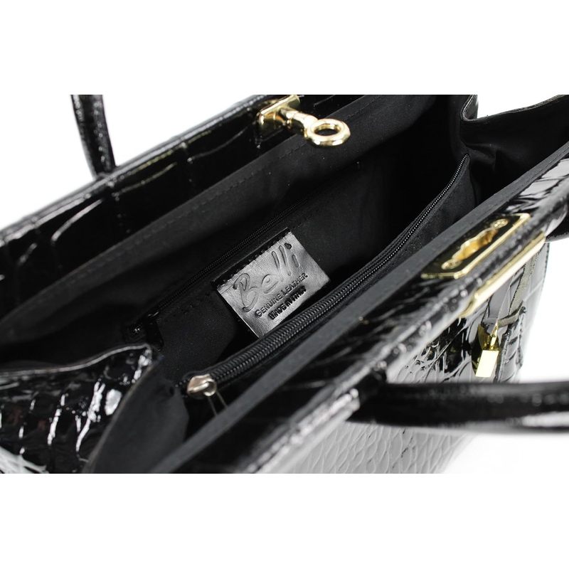 Italian Leather Handbag, Women's Shoulder Bag, Made in Italy, 34 x 25 x 16 cm, Twist Lock Closure, Multiple Compartments, Versatile Carrying Options