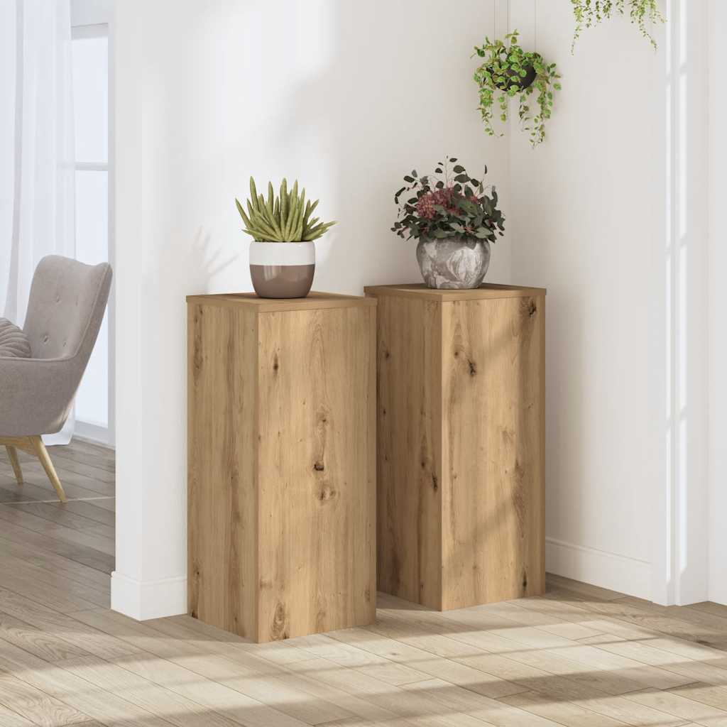 Vidaxl Plant Stands 2pcs., Flower Stands Hollow Construction, Decorative Column Pedestal For Plants Decorative Items, Flower Stools Flower Column, -oak Wood Material