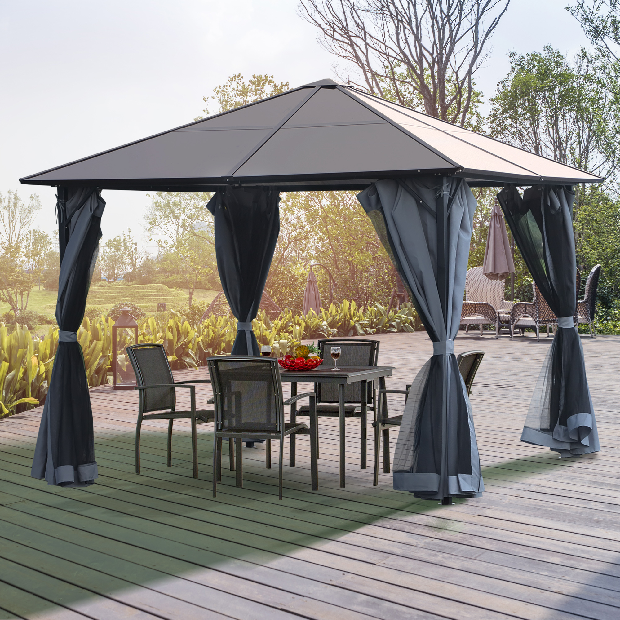 Outsunny Gazebo Party Tent With Side Panels Pc Roof Alu Dark Grey