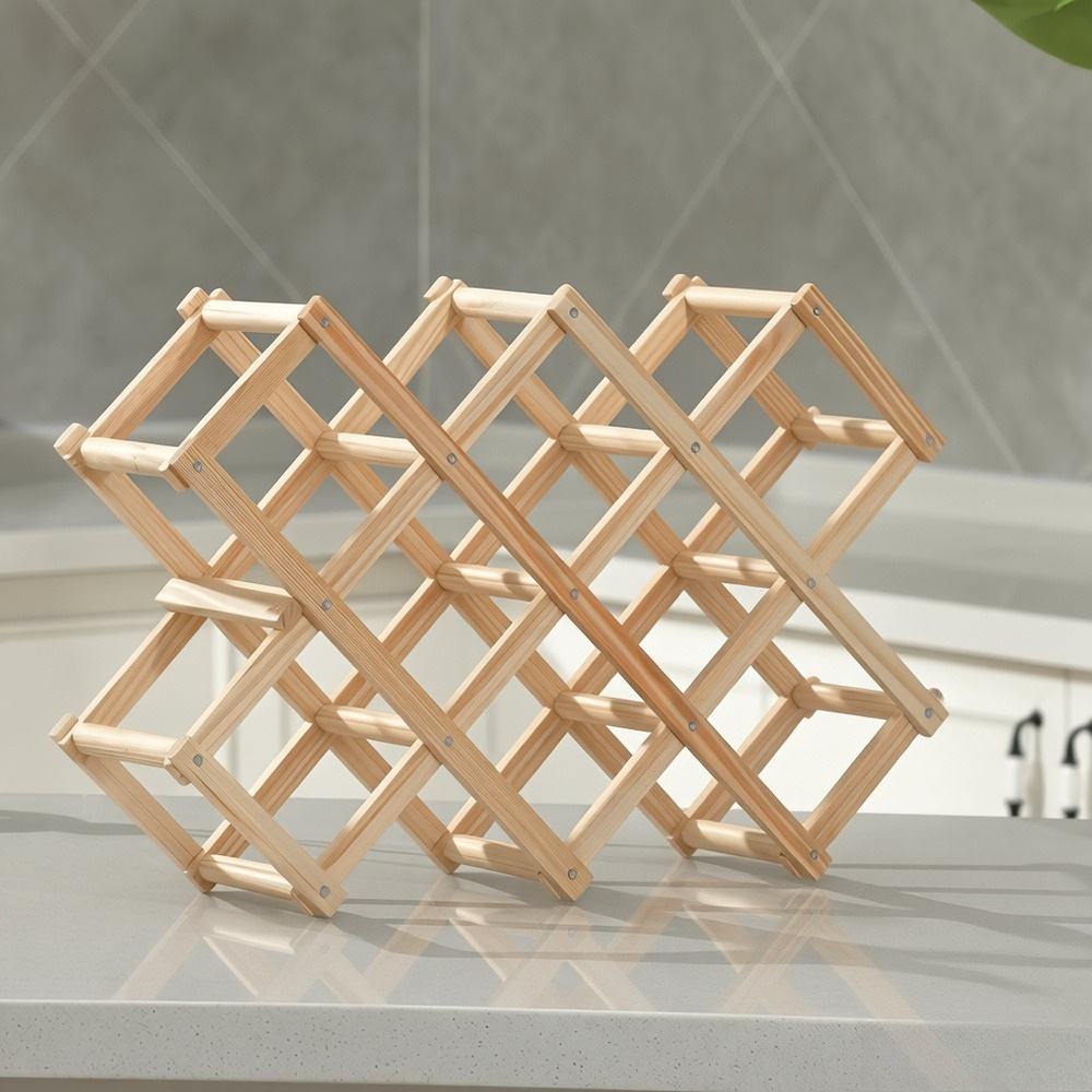 TEMU Wine Rack Freestanding Stackable Wooden Wine Holder Storage Shelf Champagne Racks 3 Tier Foldable Bottle Wine Rack For Countertop, Table Top,