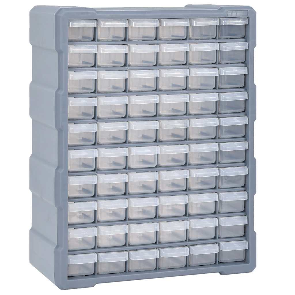 Image of Multi-drawer Organizer, 60 Drawers, Grey, Pp Plastic Tool And Craft Storage Unit, Workshop Wall Shelf For Screws, Nails, Bolts, And Small Parts