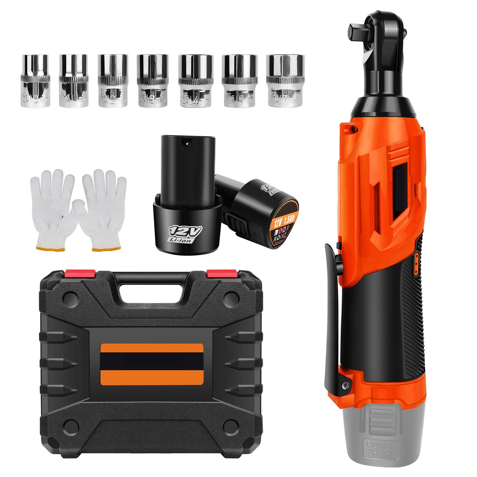 E-shop Akku-Ratschenschlüssel 12V 10mm Elektrischer Ratschenschlüssel 40N.m mit 2x 1,5Ah Akkus, 7 Steckschlüsseleinsätze, Kompakter Ratschenschlüssel