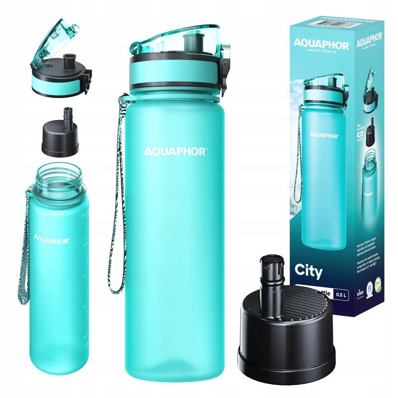 Aquaphor City 500ml Mint Water Filter Bottle With 1 Replacement Filter For Hydration