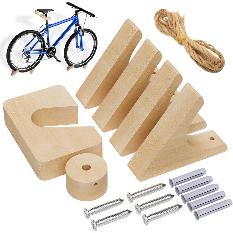 Wooden Bicycle Wall Mount with 50 kg Load Capacity for Road Bike, Mountain Bike, Hybrid, Tandem - Stylish Home Storage Solution