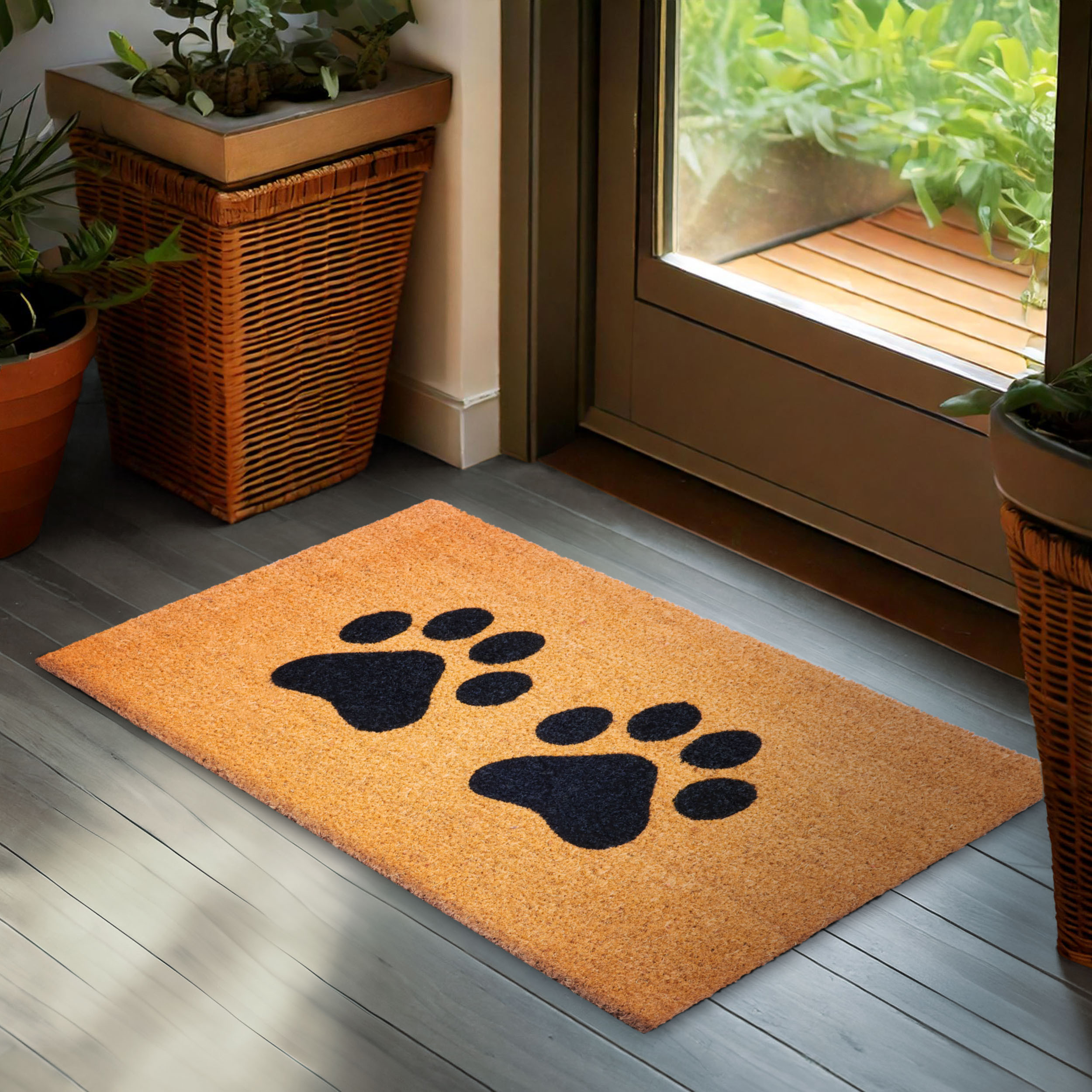 Image of Brubaker Doormat For Indoor And Outdoor Use - Paw Print - 45 X 75 Cm Dirt Trap Mat Made Of 100% Coconut - Weatherproof & Non-slip - Door Mat For Dog Owners & Cat Owners - Brown