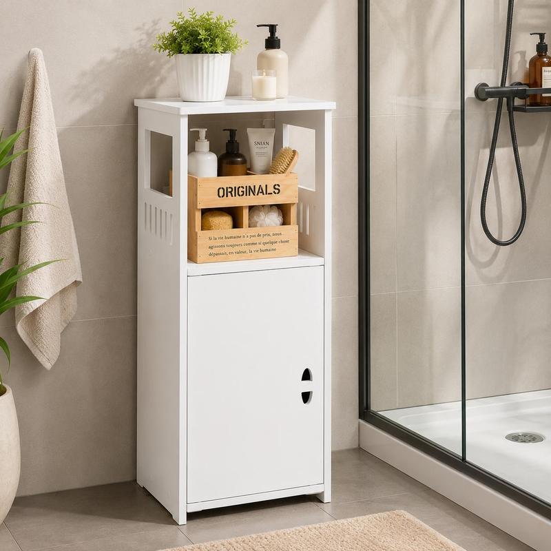 TEMU Bathroom Cabinet, Bath Shelf, Niche Shelf, Waterproof Side Table, Bathroom Furniture, White