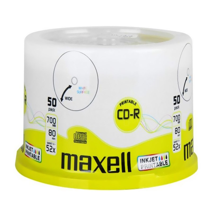 Maxell 50 Stampabile 80 Minuti 52X 700MB, in Cake Box - 624006.40.TW: retailer-supplied image