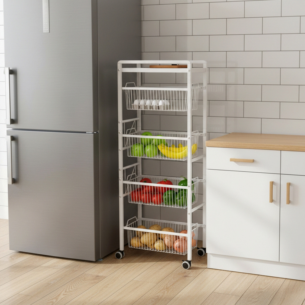 multi tier kitchen storage cart 5 4 layers pull out carbon steel wire baskets for fruits vegetables   metal shelving unit for small spaces movable kitchen storage cart kitchen tool storage trolley   steel open storage rack covered carbon steel wire mesh storage rack mobile organizer with wheels for kitchen pantry living room bathroom laundry room office