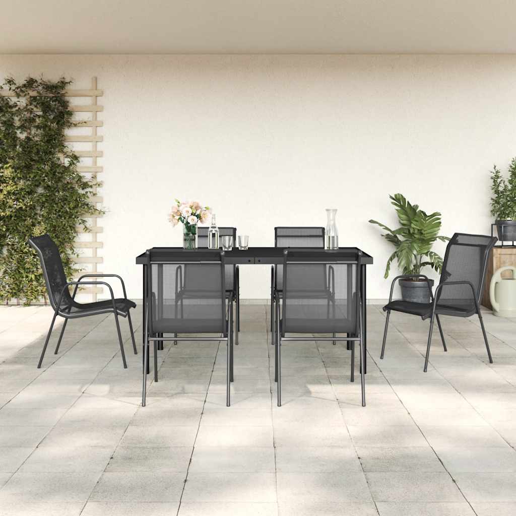 Image of Vidaxl 7-piece Garden Dining Set, Garden Furniture Set With Table And 6 Chairs, Seating Group For , Outdoor Set, Black Steel