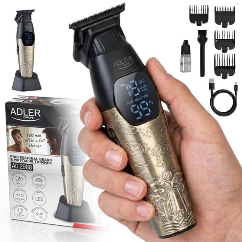 Adler Ad 2968 Professional Wireless Beard And Mustache Trimmer For Men With Steel Blade, Precise And Delicate Cutting, 2 Speed Operation.