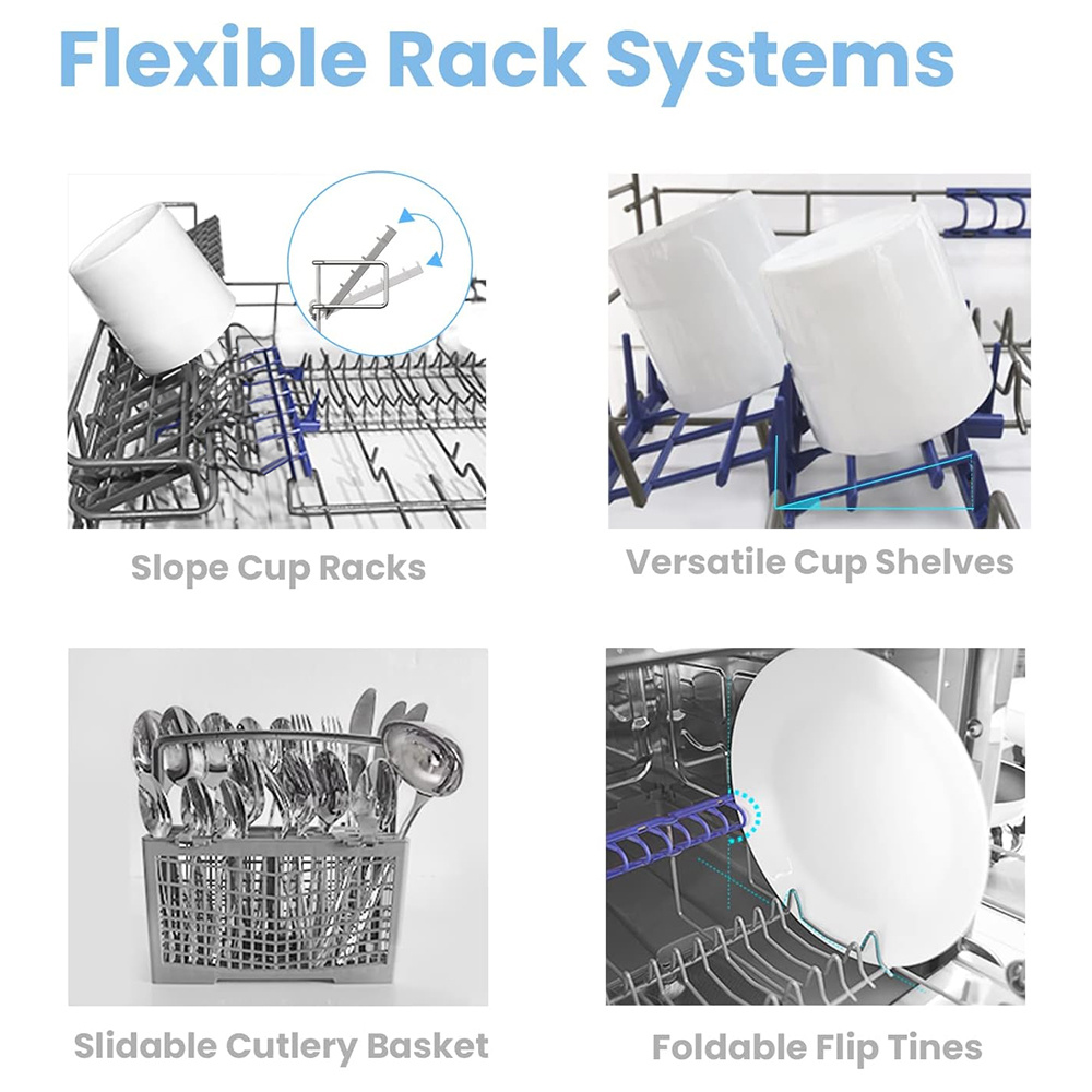Midea COMFEE' Compact Tabletop Dishwasher – 6 Place Settings (Fits 67 Tableware Pieces, Up to 250mm Plates), 47dB Quiet Noise, Mini Countertop Size for Small Families & Couples, LED Display, 1-24H Delay Start, 6.5L Low Water (1/5 Vs Handwashing), White (Energy Class F) – Space-Saving for Small Kitchens