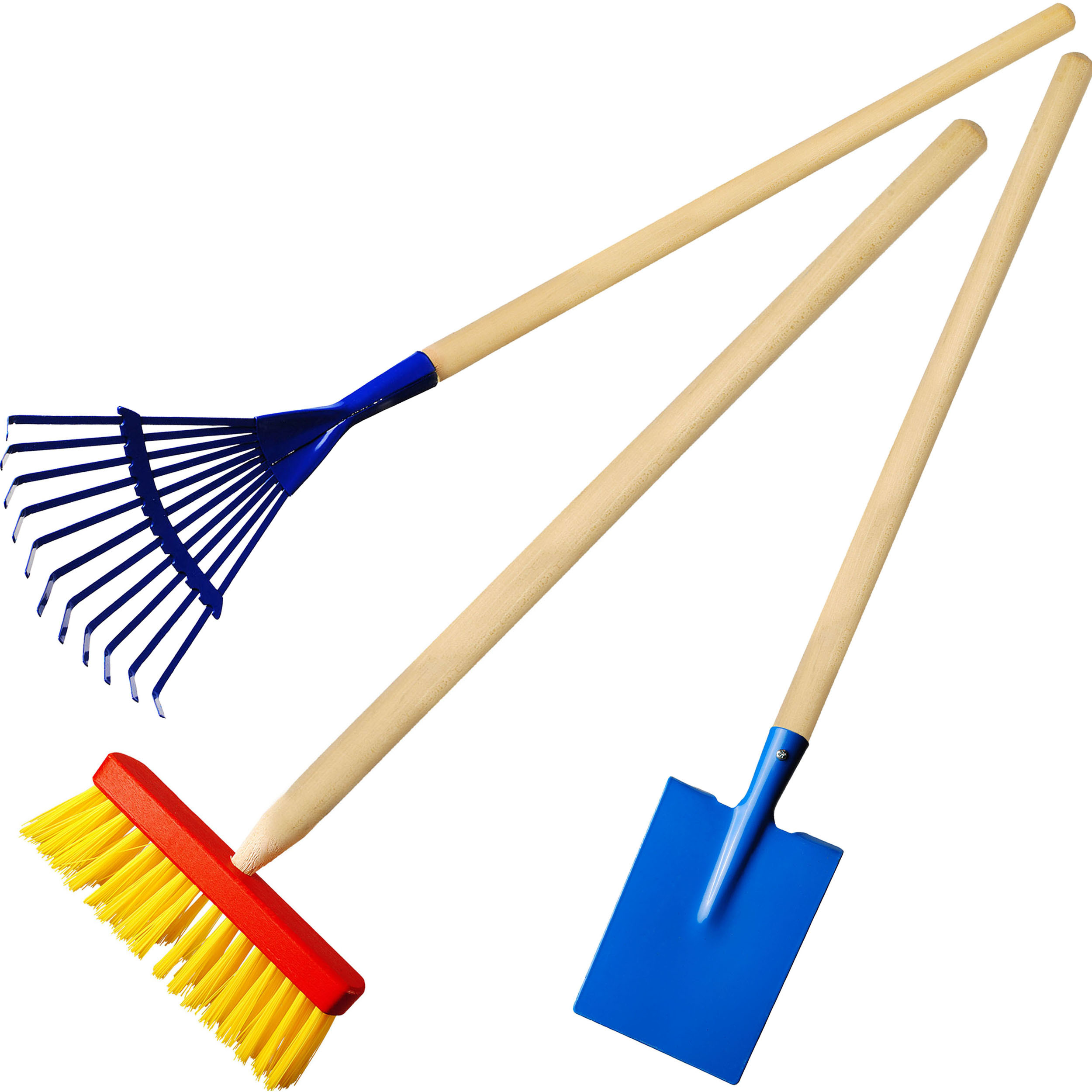 Image of 3-piece Set: Children' / Shovel + Broom + Rake - Made Of Wood & Metal - Colorful - 80 Cm Long - Sturdy Garden Tools - Garden Set - Kids
