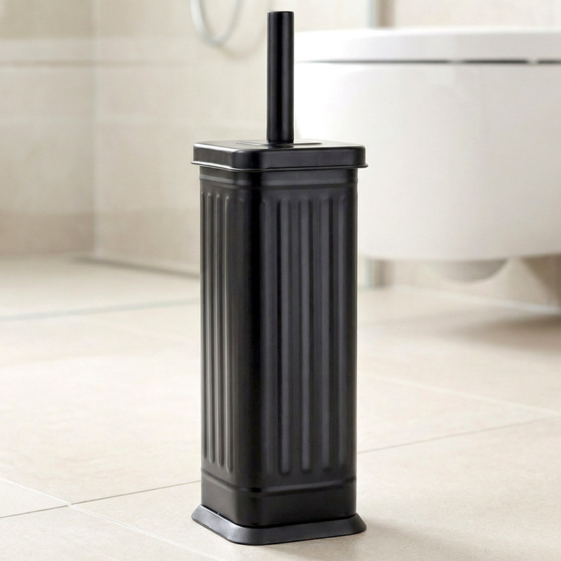 TEMU Silicone Toilet Brush With A Metal Stand, Black, Cm - Practical With A Container, Drip Tray 10x10x27 Cm, For Bathroom, Comfortable Handle, ,