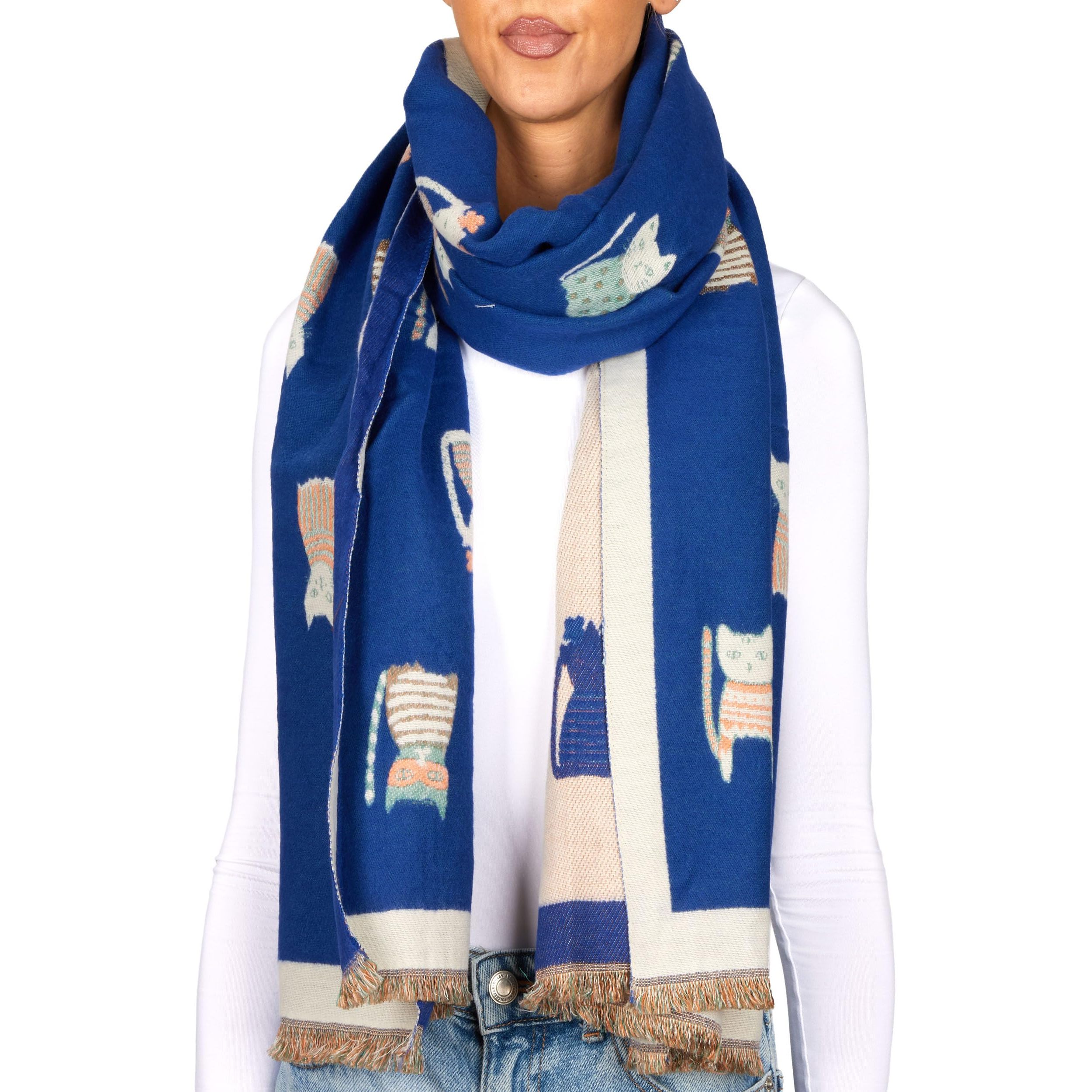 Image of Brubaker Women's Scarf With Cat Pattern - 70 X 200 Cm - Warm And Cozy - Women's Scarf For Autumn And Winter - Autumn Scarf Winter Scarf - Soft Cashmere Feel - Orange