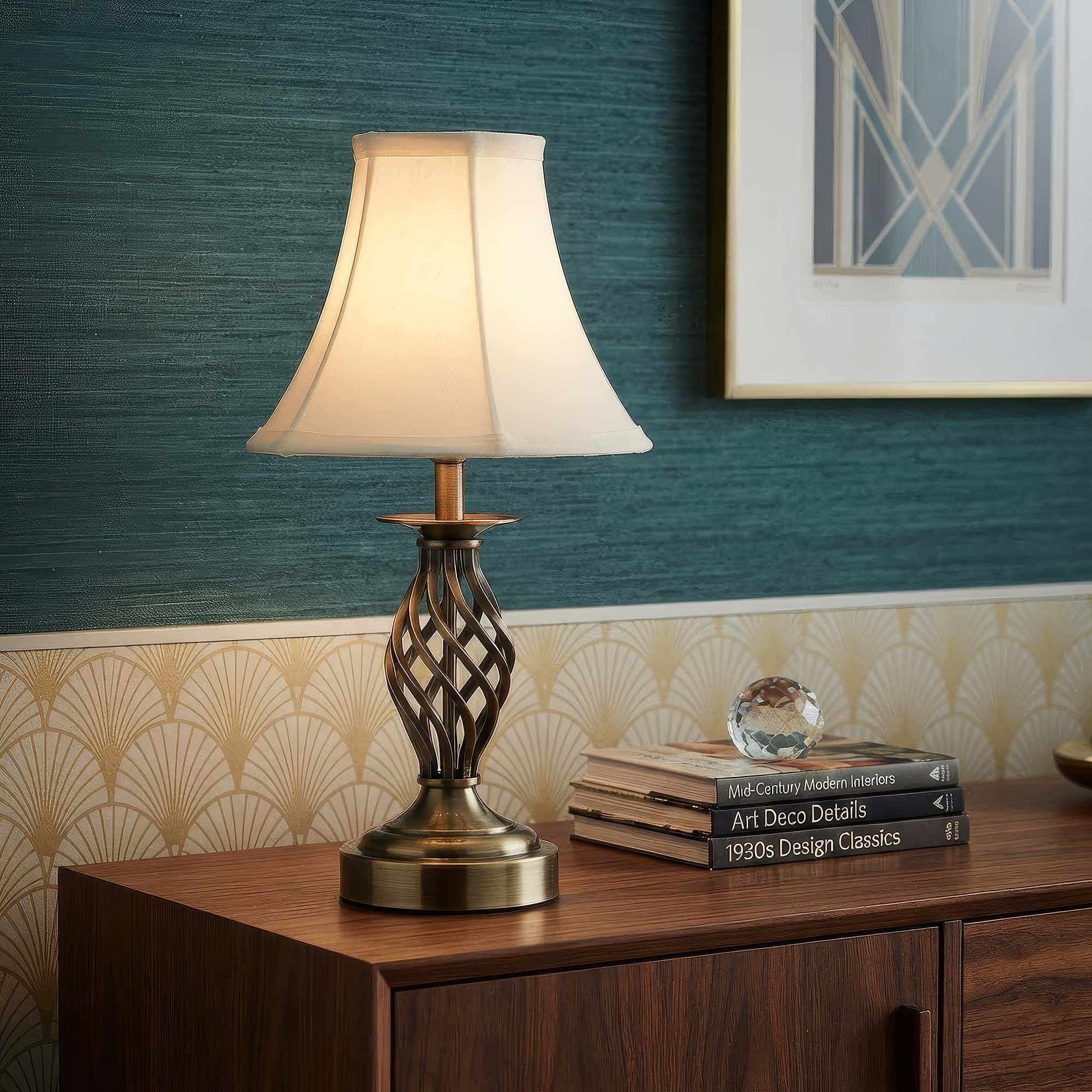 TEMU Antique Brass Touch Table Lamp With Cream Fabric Shade, 4 Stage Touch Dimmer Bedside Lamp, Traditional Accent Light For Bedroom, Living Room,