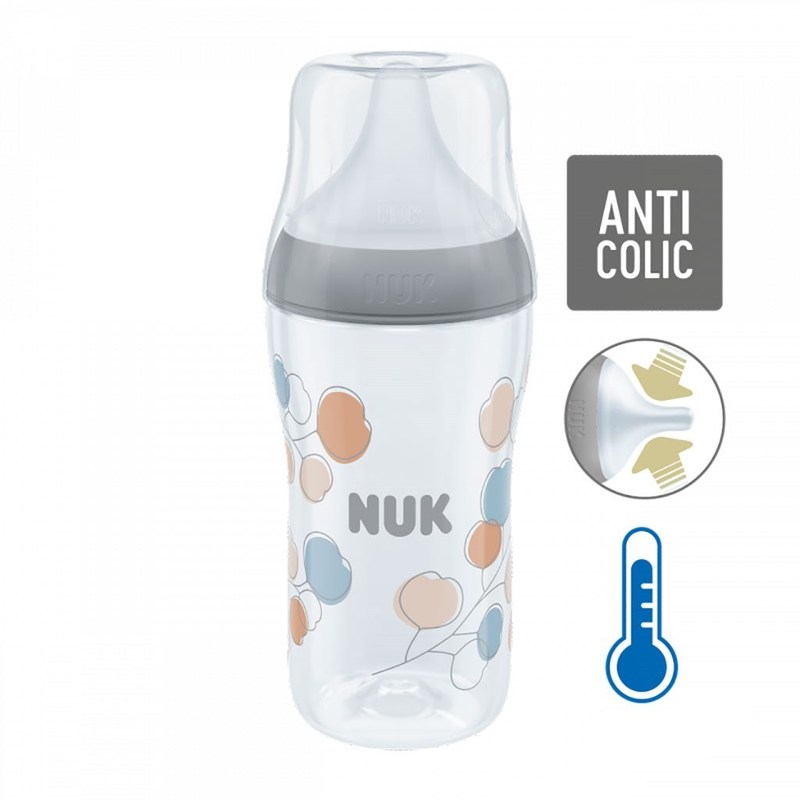 NUK Savršeno Usklađena Boca za Bebe s Kontrolom Temperature, 260 ml, Siva