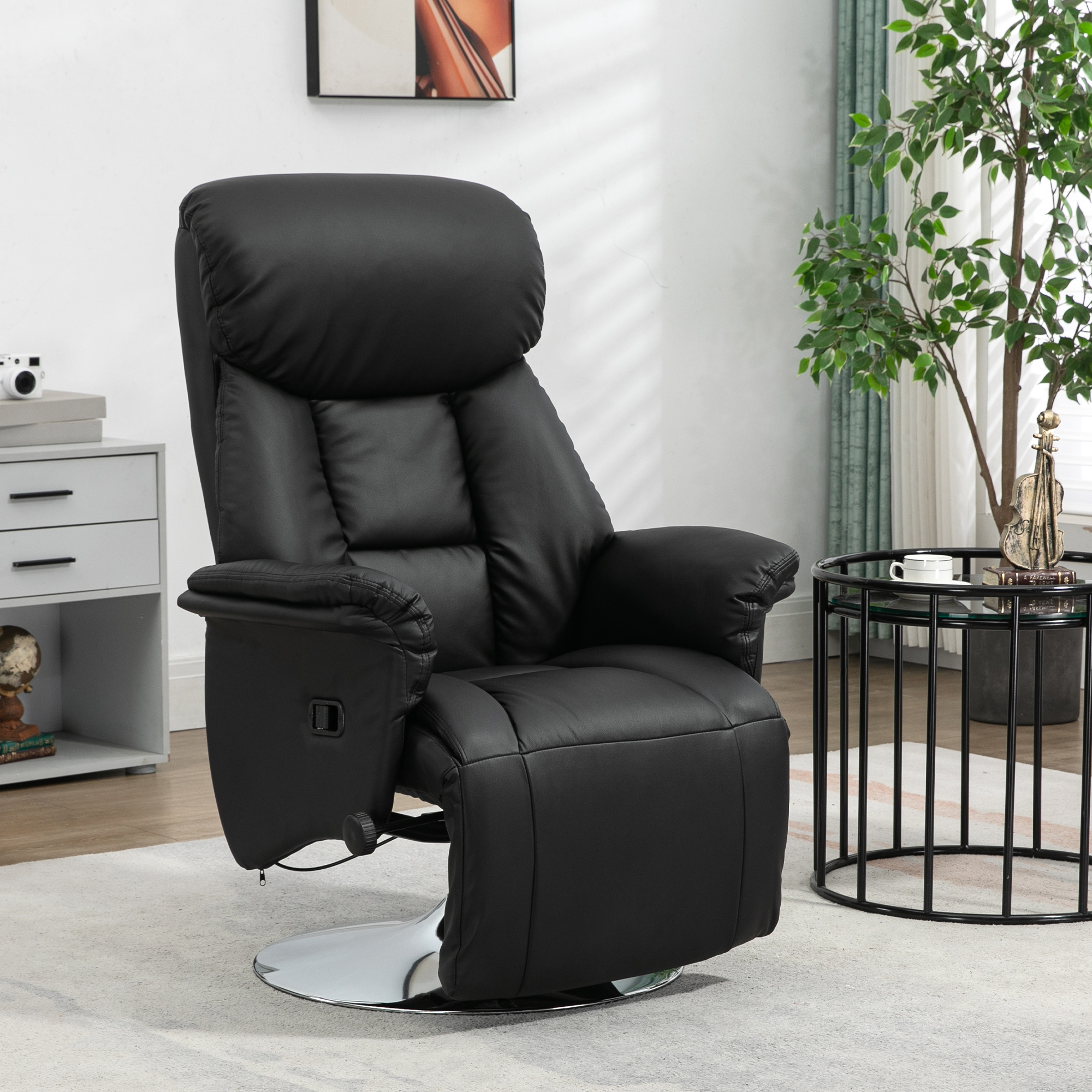 Image of Relaxation Armchair Tv Chair With Reclining Function, Rotatable Tv Chair With Adjustable Backrest Recliner, Upholstered Relaxation To 150 Kg Load Capacity, Artificial Leather, For Living Room Black