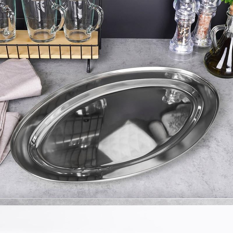 Image of Oval Stainless Steel Serving Tray, 44x29 Cm