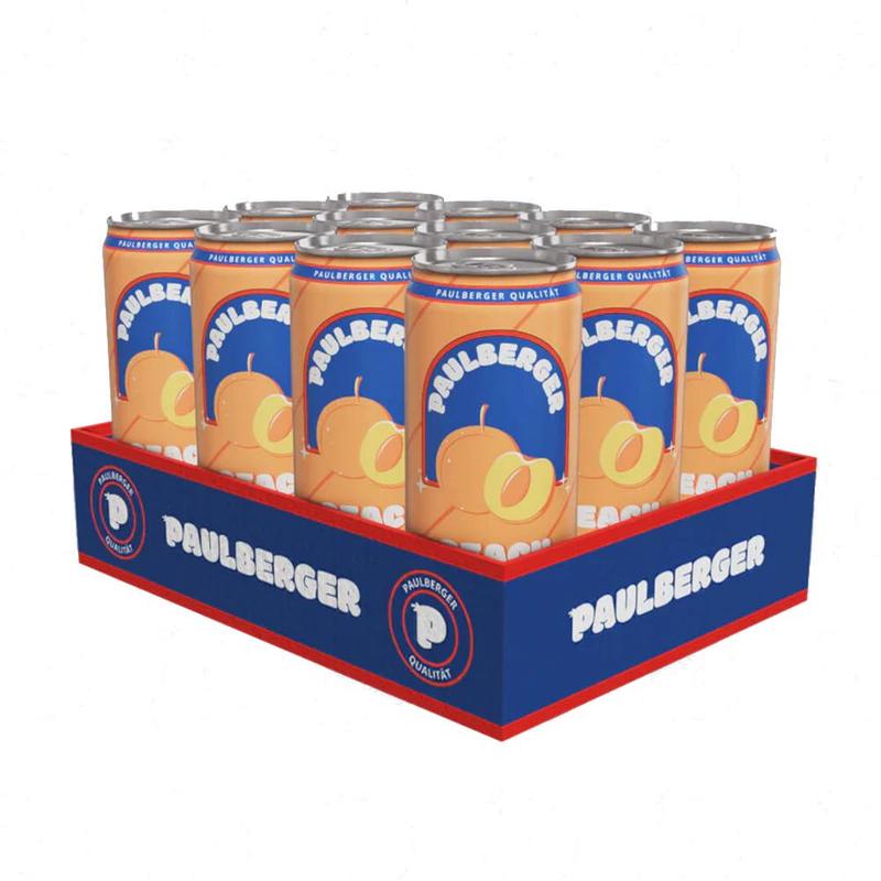 12-pack Paulberger Limo Peach 12x330ml Disposable Cans, Includes 12x€0.25 Dpg Deposit