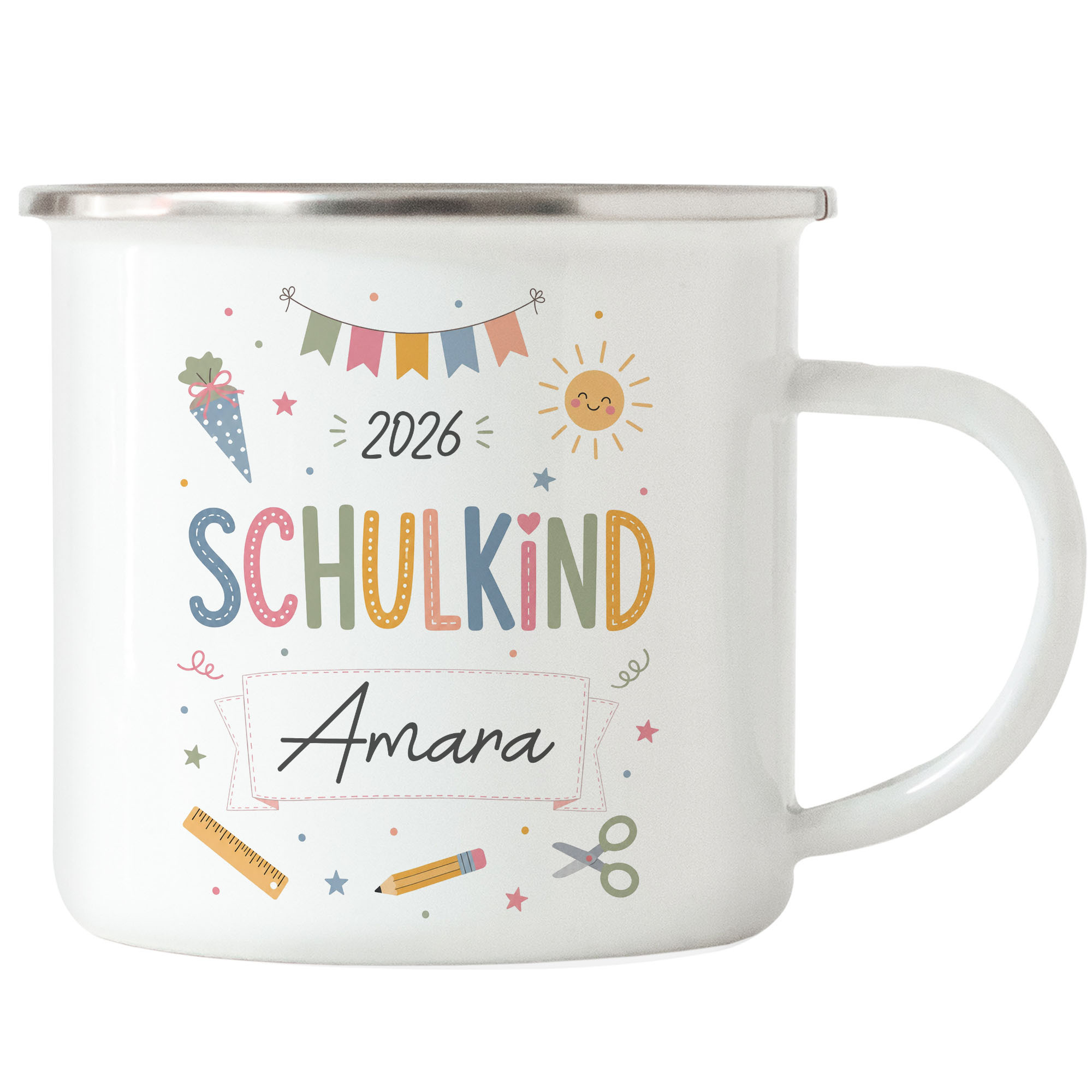 Image of Personalized School Child Mug With Name For Girls For First Day Of School, Custom Designed Gift Idea 2026, Coffee Mug - Enamel