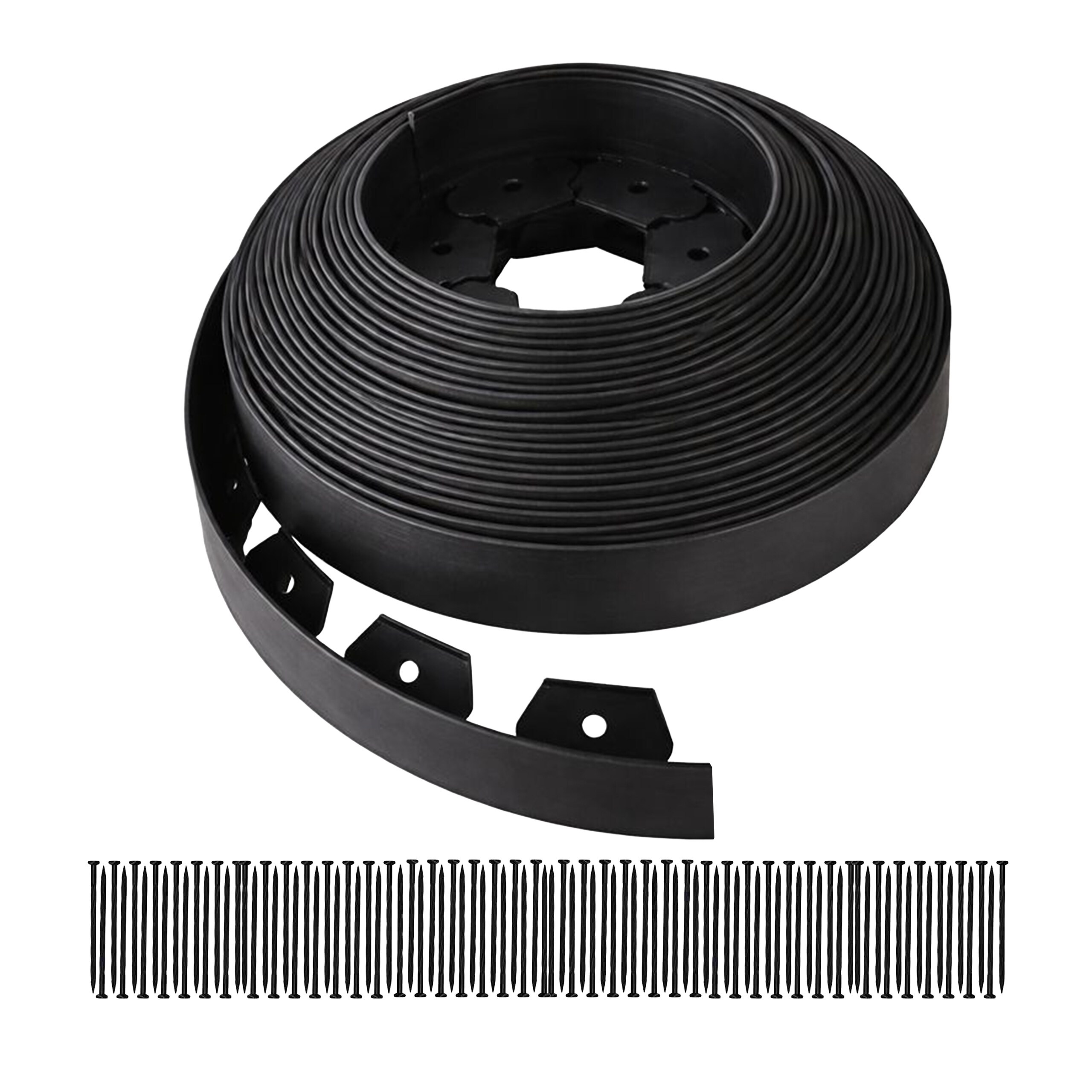 TEMU Bordure de pelouse flexible, 30 m x 5 cm, plastique noir, avec 90 piquets d’ancrage, pour massifs, pelouses et allées de jardin, bordure de