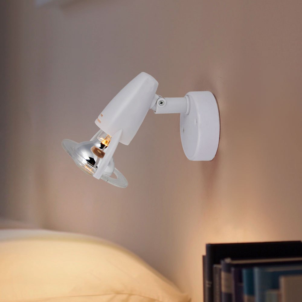 Wall Lamp For Living Room, Bedroom, Hallway - White Plastic, 1x E14 Adjustable Spotlight, Height 12 Cm