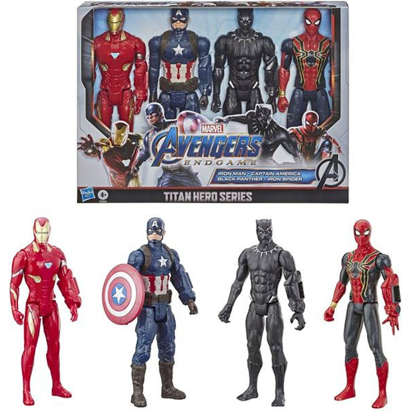 Image of Set Of 4 Avengers Endgame Hasbro E5863 Figures: Iron Man, Captain America, Black Panther, Spiderman