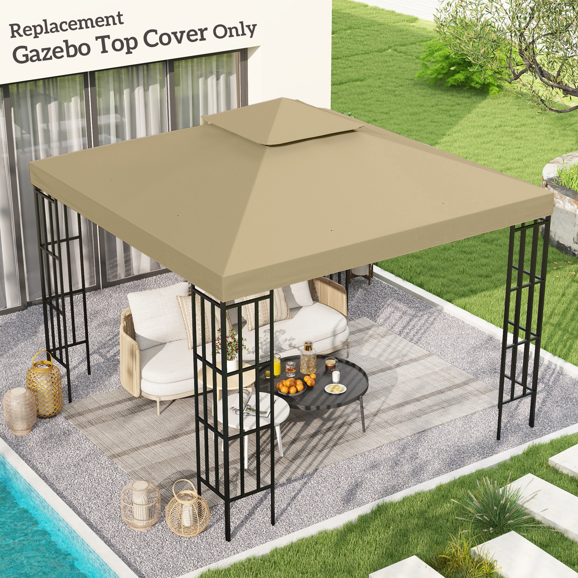 Outsunny Replacement Canopy Tent Fabric For Gazebo, 3 X 3 M, High-density Polyester, 180 G/m², Beige