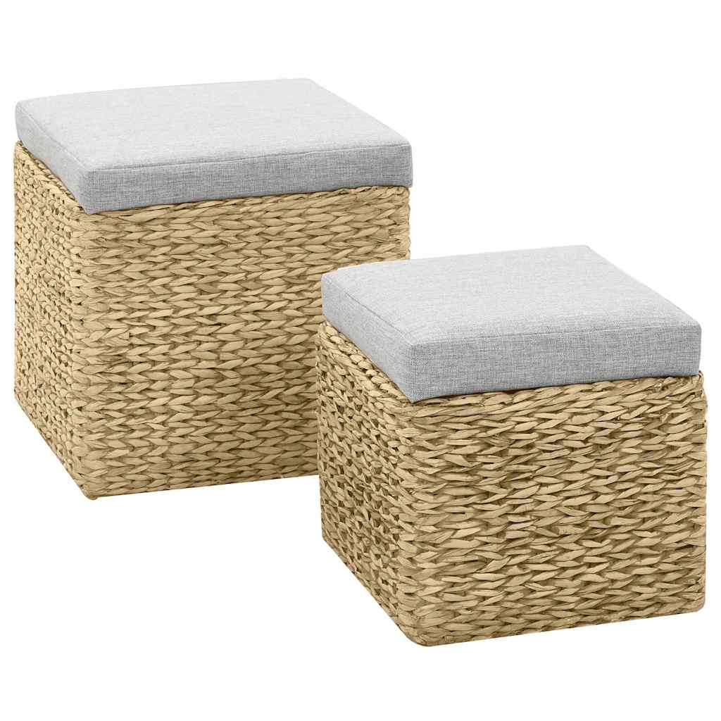 Image of 2x Seagrass Grey Ottoman Stool Seat Cube Storage Box
