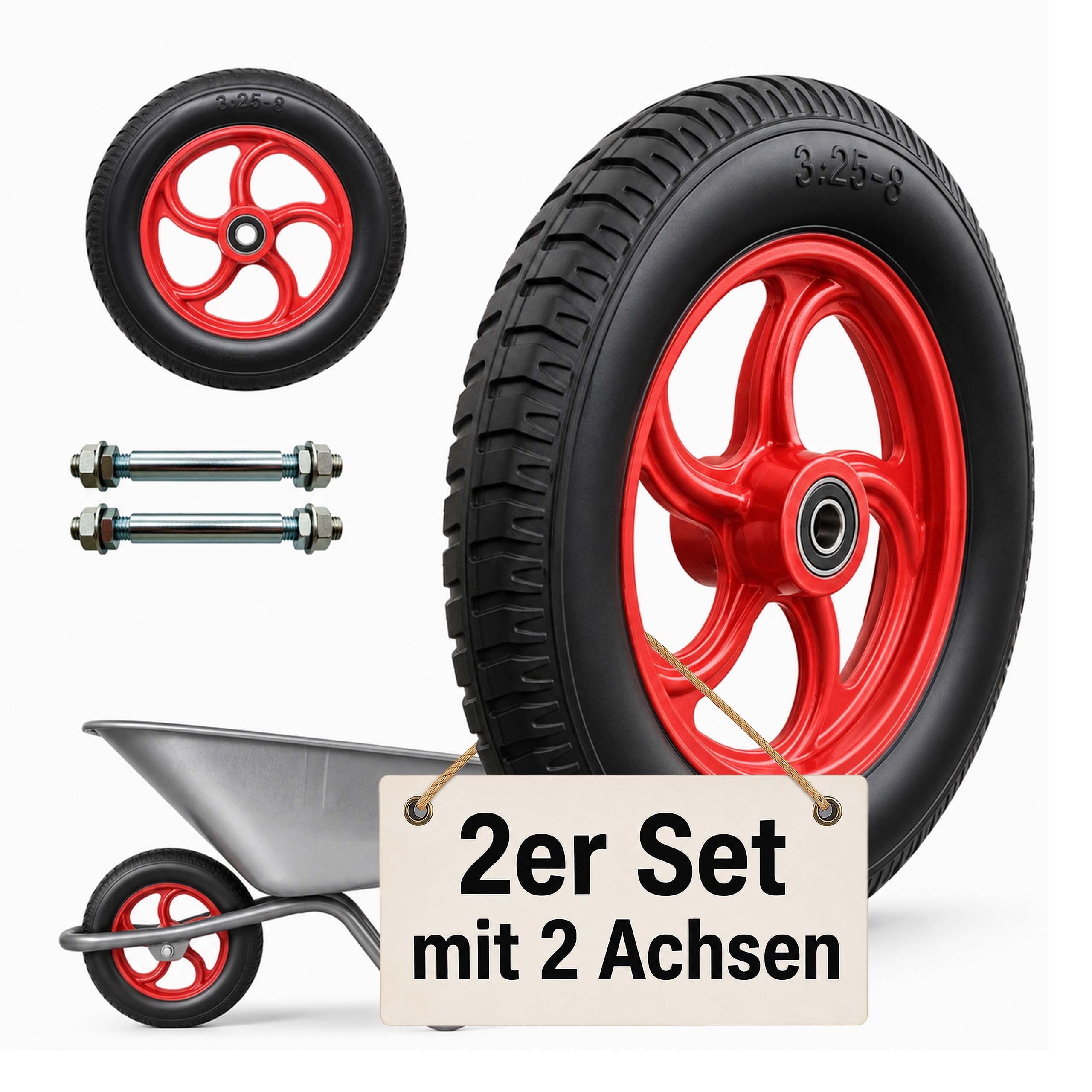 2 X Hand Truck Wheels In Black/red - 3.25-8