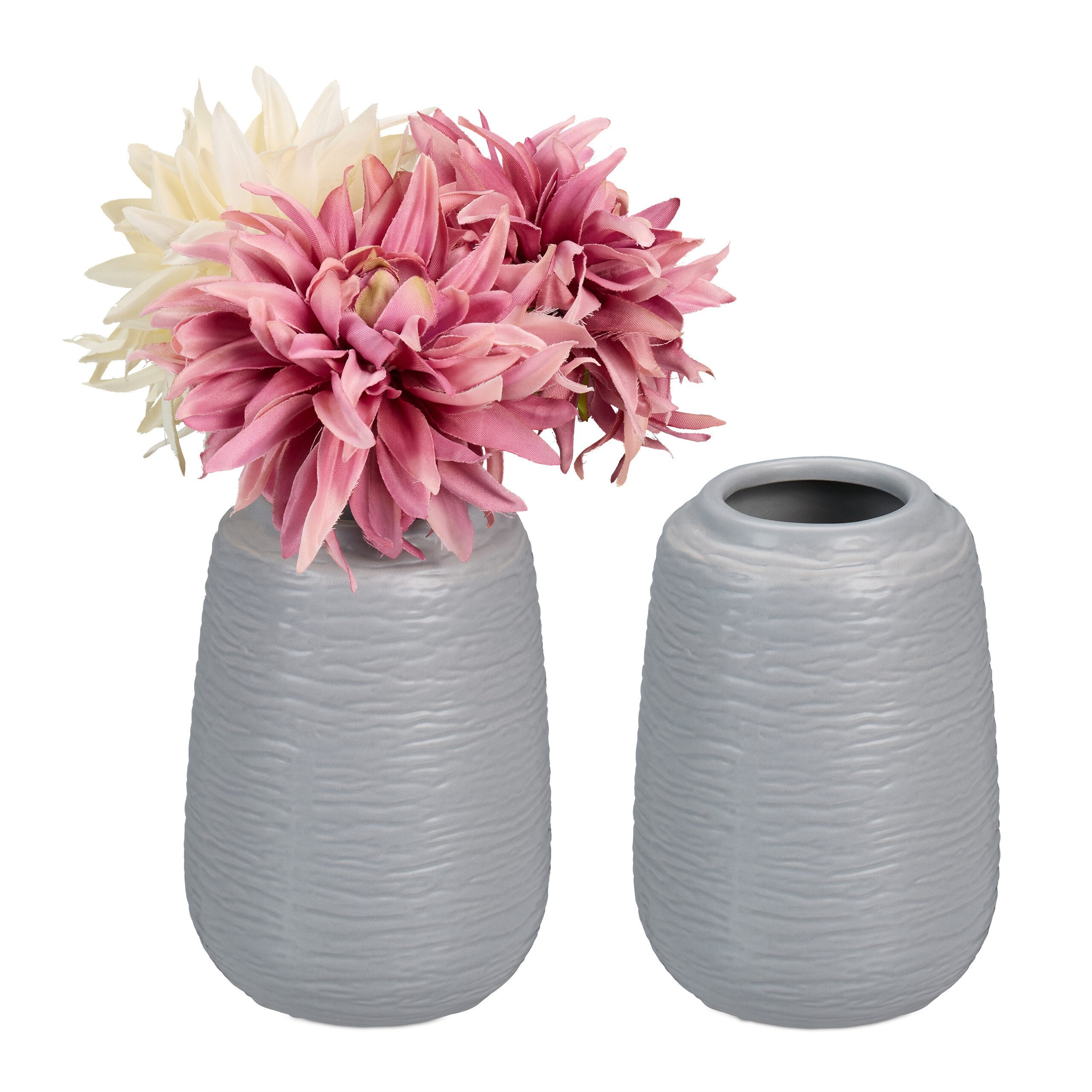 2 Vases In Gray - (h)15 X Ø10 Cm