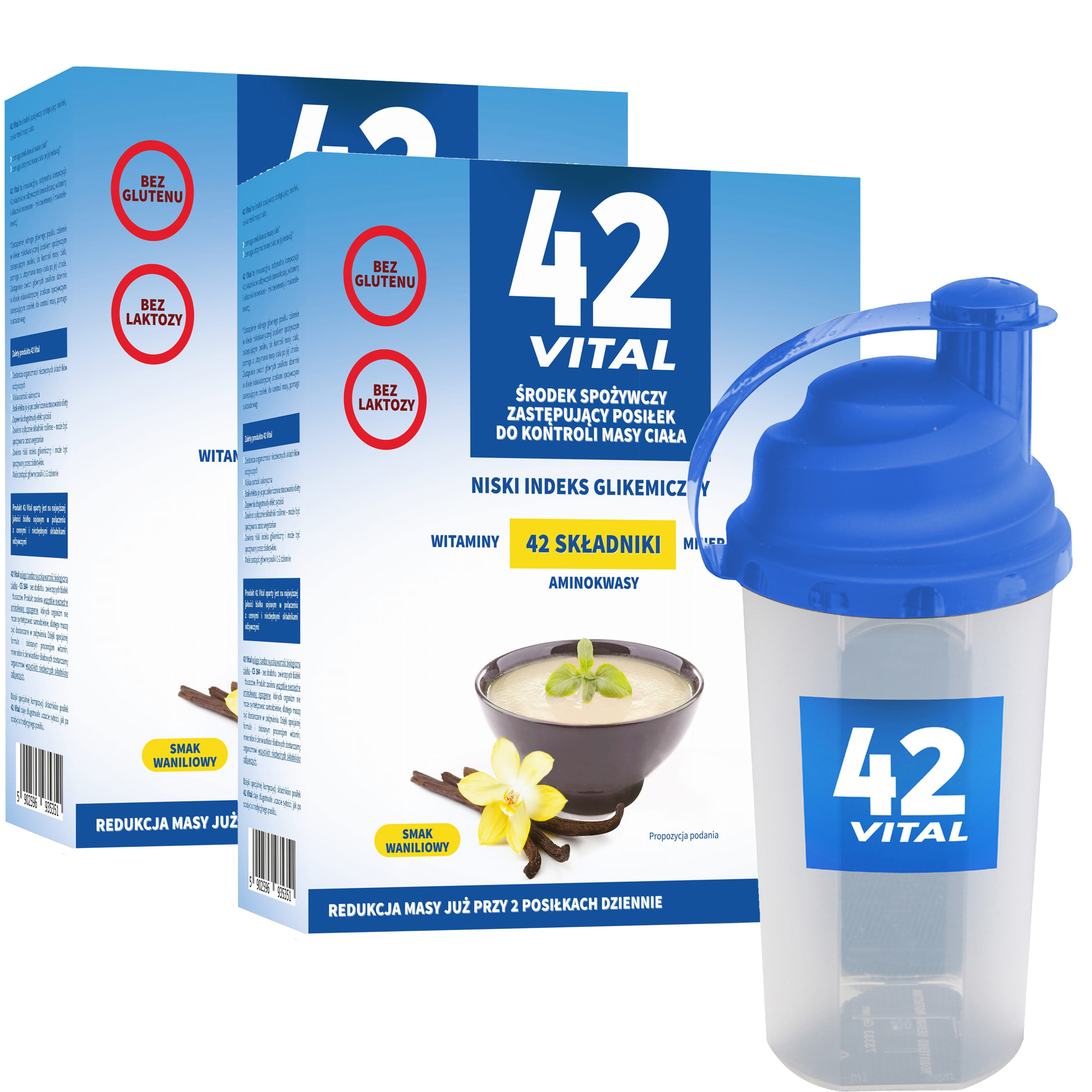 42 Vital Low Calorie Plant-based Diet Vanilla Flavor - 2 X 510 G + Shaker