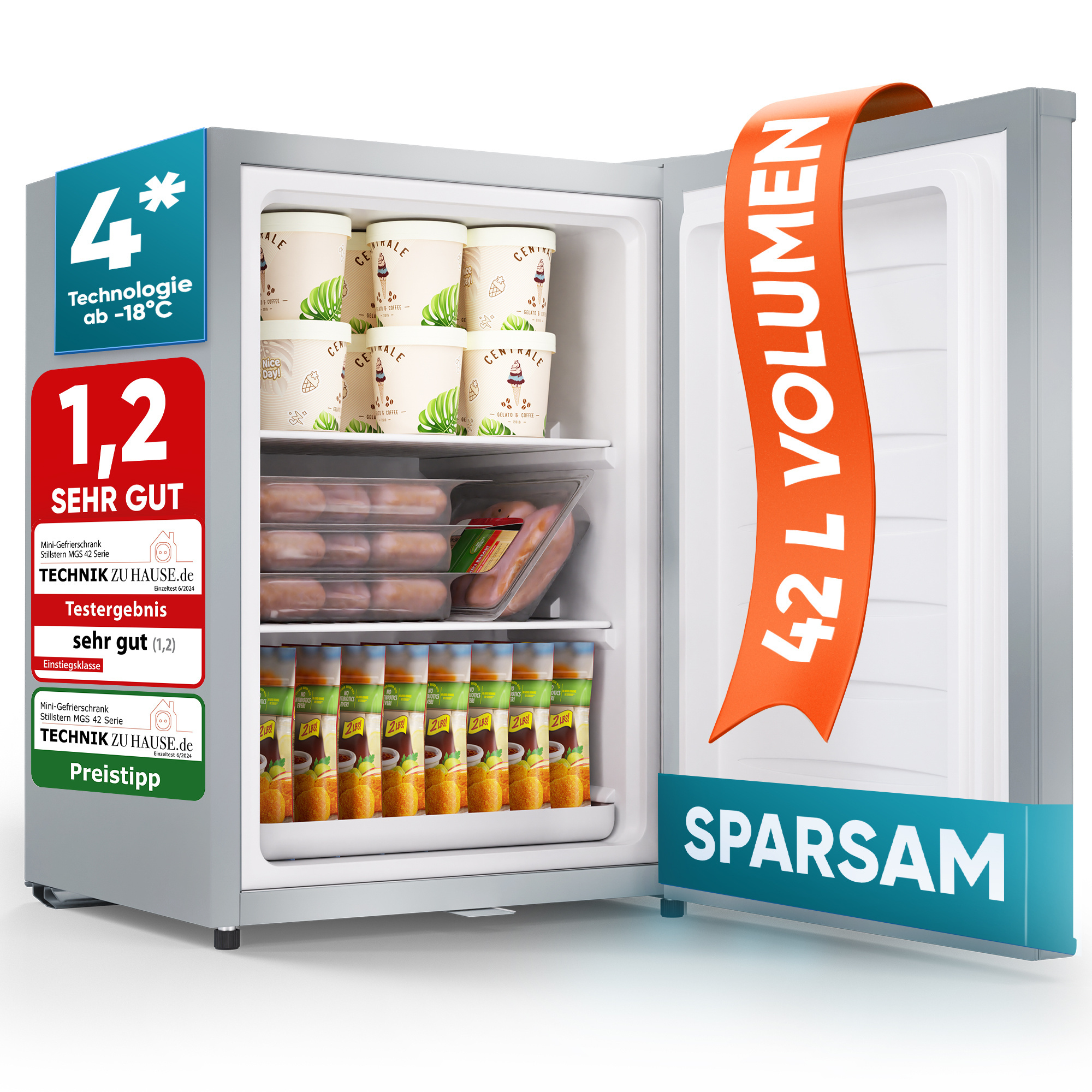 Image of Mini Freezer Small & Quiet 42l, Mini Freezer Chest -18°c With Ice Cube Tray & Lock, Door Hinge R/l, 4-star Small Freezer For Camping/office, Silver