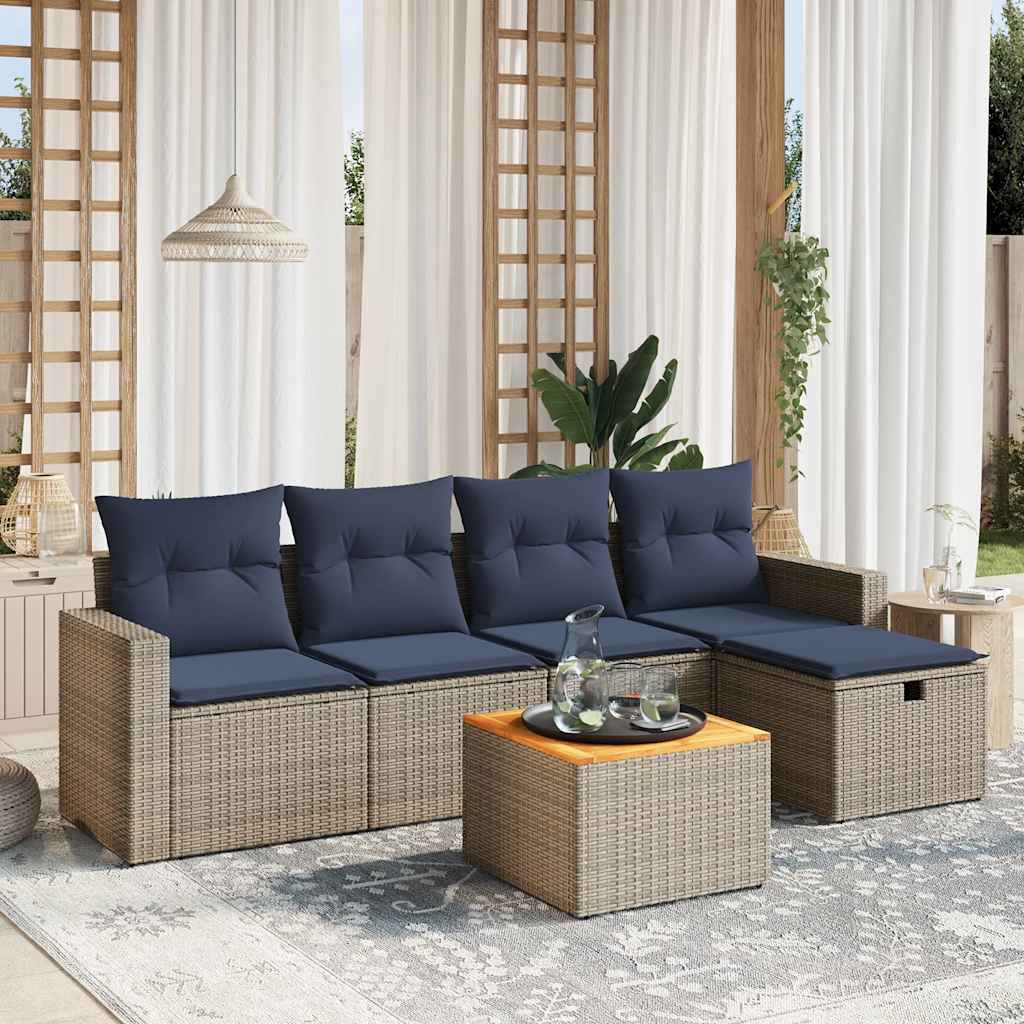 Vidaxl 6pcs Garden Sofa Set With Cushions, Grey, Polyrattan