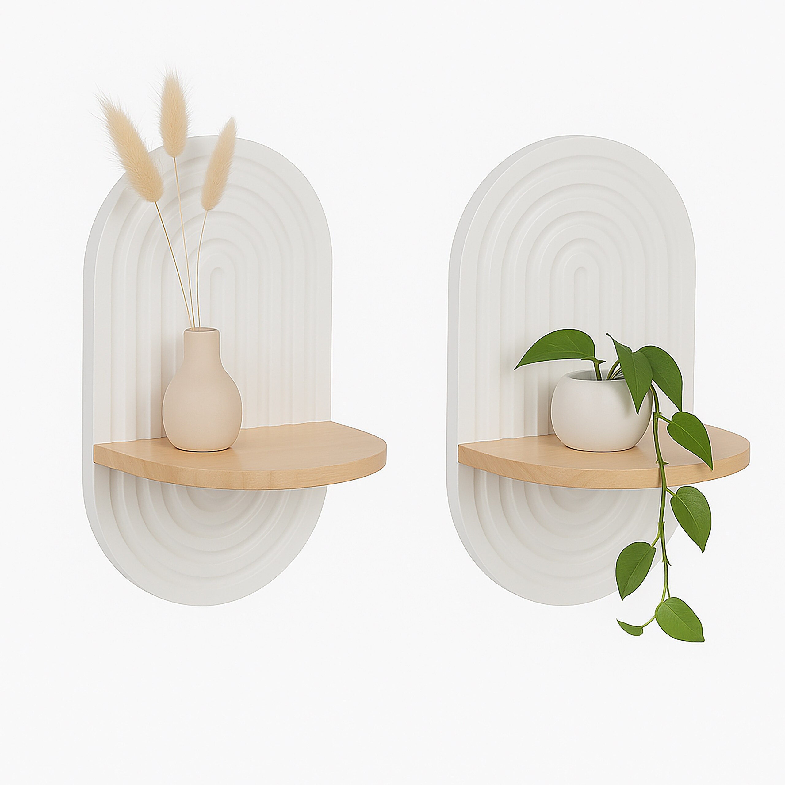 E-shop 2 x Wandregal in Weiß/ Natur - (B)20 x (H)33 x (T)15 cm