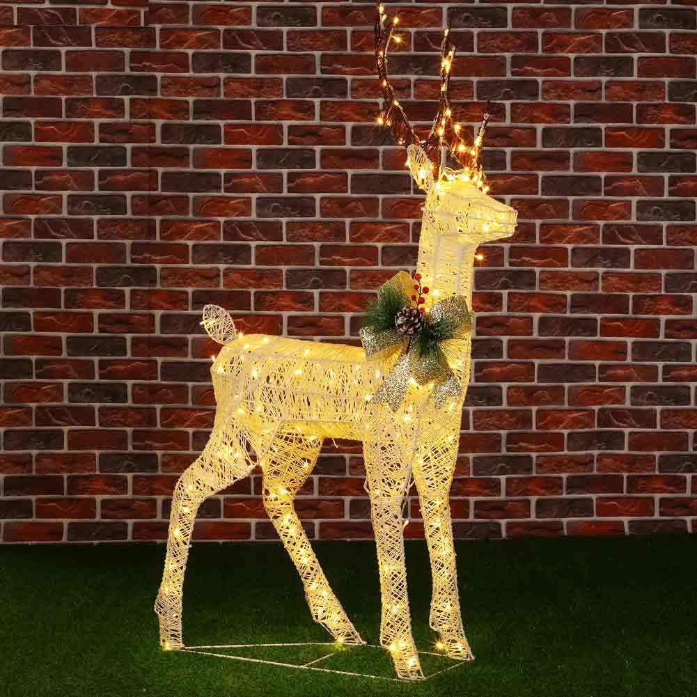 TEMU Luminous Christmas Reindeer Outdoor Decoration With 240 Warm White Led Lights, Bow Ornament, 3d Metal Structure, Transparent Rope Weave, Timer,