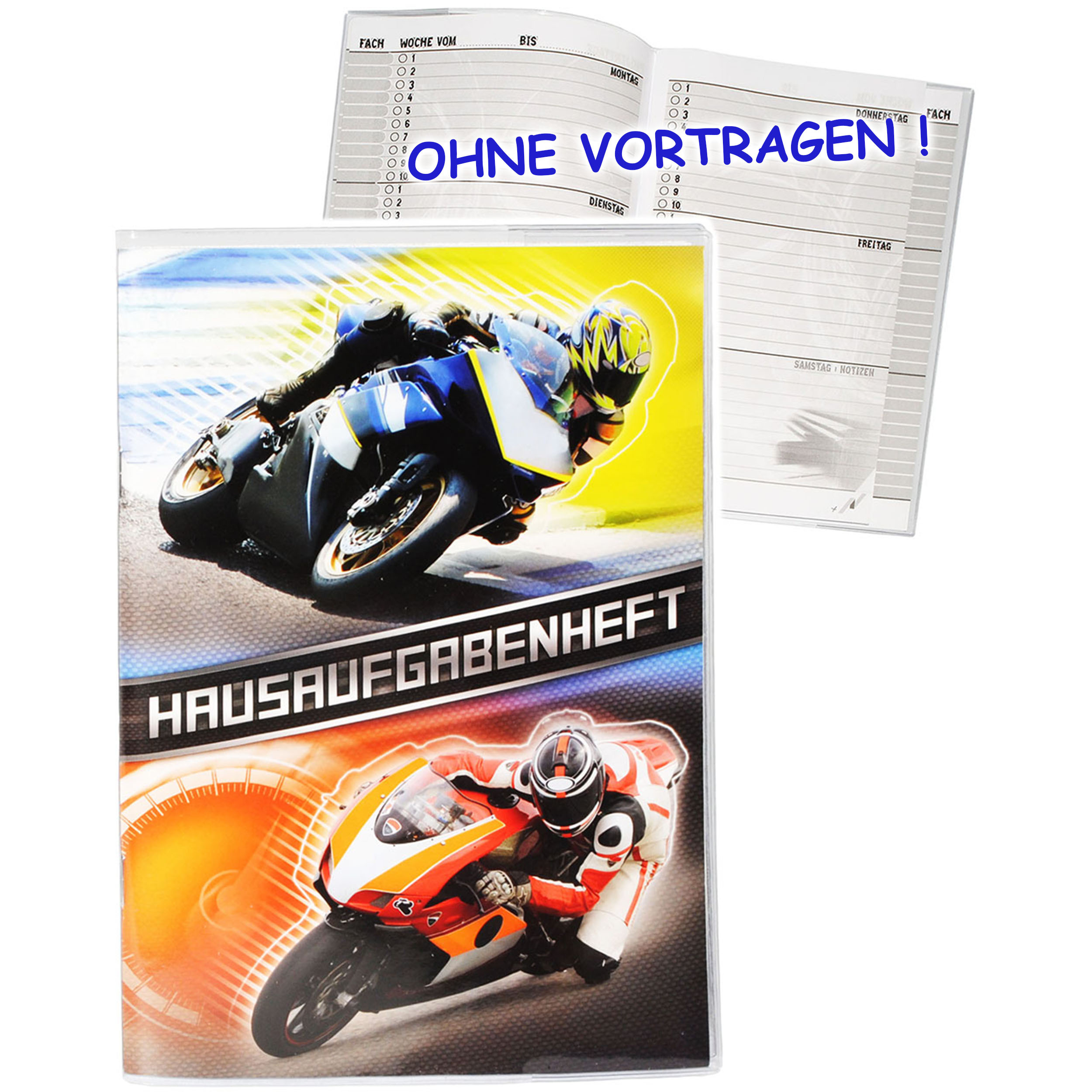 Homework Notebook - "motorcycle Racing - Motorcycles" - For - Without Presenting ! - School - . Protective Cover & Colorful Pages - For Boys / Kids..