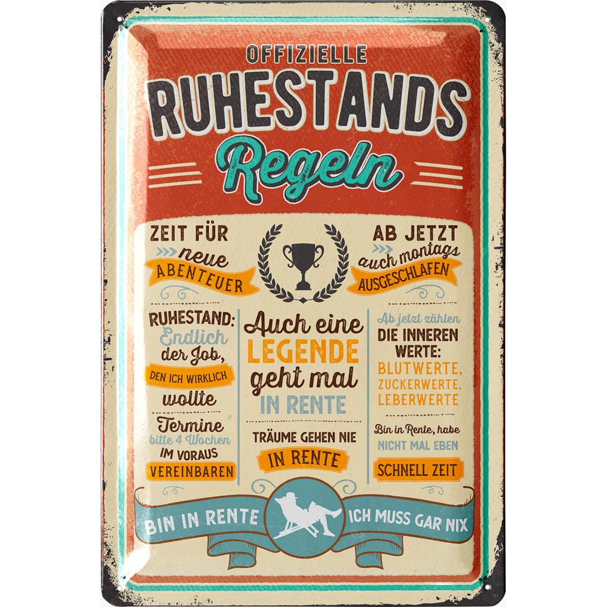 E-shop Retro Blechschild Ruhestand Geschenk zum Renteneintritt Männer, Rentner Geschenk Deko zur Pensionierung und Rentenbeginn, lustige Geschenkidee
