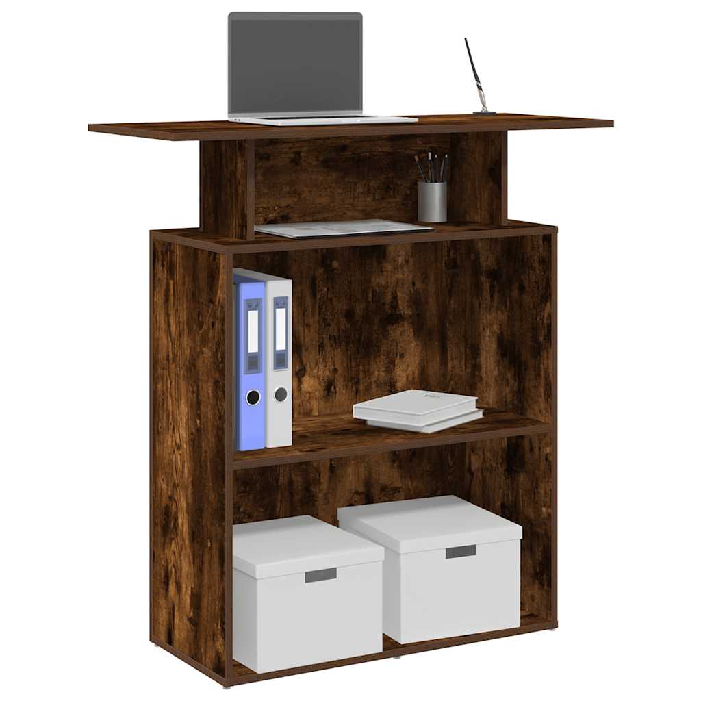 Image of Vidaxl Reception Desk, Smoked Oak, 100x40x104 Cm, Wood Composite, Reception Counter, Salon Reception Desk, Cashier Counter, Reception Table, Office Reception Desk