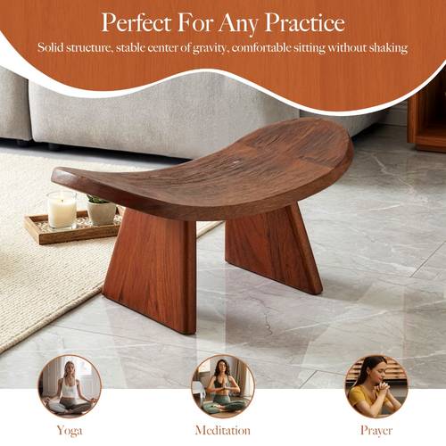 taburete de meditación ergonómico en madera, patas triangulares robustas, asiento para yoga y oración, relajación, fitness doméstico, uso portátil interior y exterior