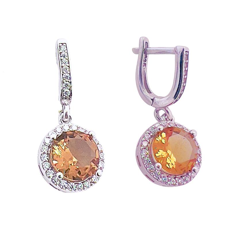 Hanging Round Women's Earrings With Sultanite And Zirconia, English Clasp