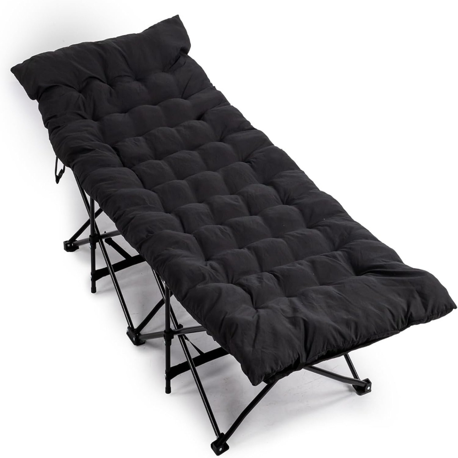Image of Folding Camp Cot With Mattress – 600d Oxford Camping Bed, Carp Fishing Lounger, Folding Lounger For Garden, Camping & Beach, 190×71x36 Cm